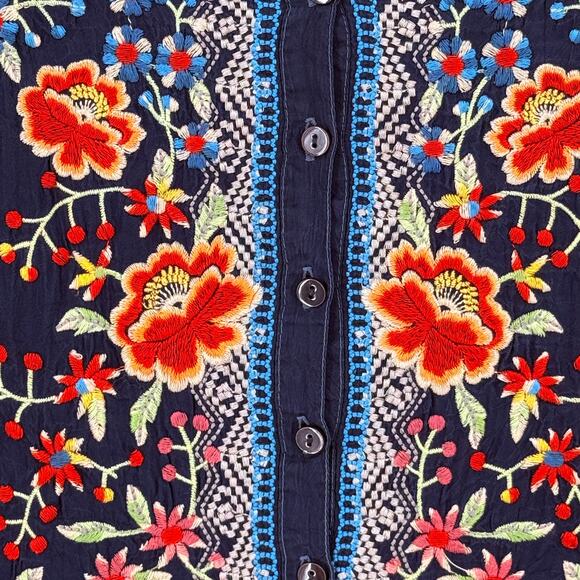Johnny Was Olivia Embroidered Boho Blouse Top Size Large C79666-2 Floral Bird - Picture 2 of 10